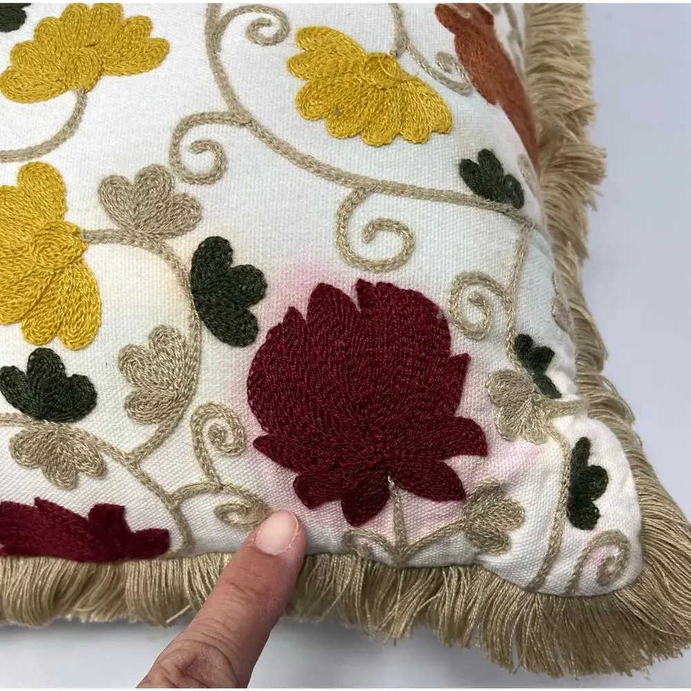 No brand Embroidered Fall Accent pillow size 14x14  has 2 stains (see photos)